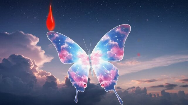 3D sky-themed 'BUTTERFLY' with vivid wing patterns &mdash; light and magical.