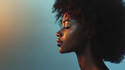 Profile of Black Woman with Afro Hair and Shimmering Skin Tones