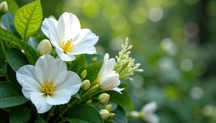Elegant white wedding flowers in a lush green arrangement, perfect for ceremony decor , summer, flowers