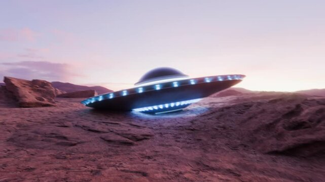 Footage of cautious approach to UFO Flying Saucer at sunset in the Colorado desert. Handheld footage of the sudden discovery of an Alien Ship for News in Ultra HD 4K.