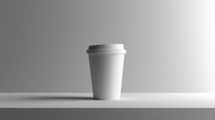 White Coffee Cup with Lid on a Light Gray Surface in Studio Lighting