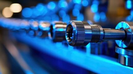 Metal parts lined with blue light