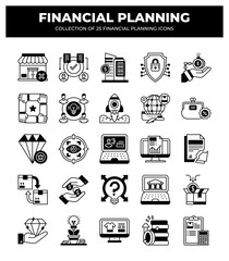Collection of 25 Financial Planning Icons:  Business Strategy. Finance. and Investment