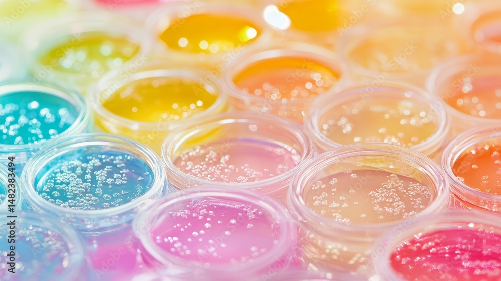 Aufkleber top view of laboratory petri dishes arranged in patterned layout on white background featuring scien