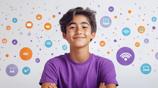 Smiling Teenager and Digital World:  Connectivity, Technology, and the Modern Youth