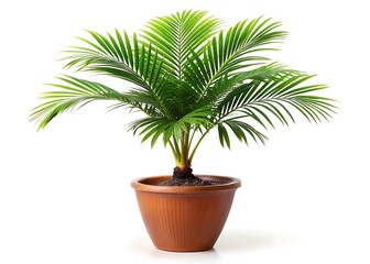 Obraz premium Isolated small palm tree in a flowerpot isolated on white background