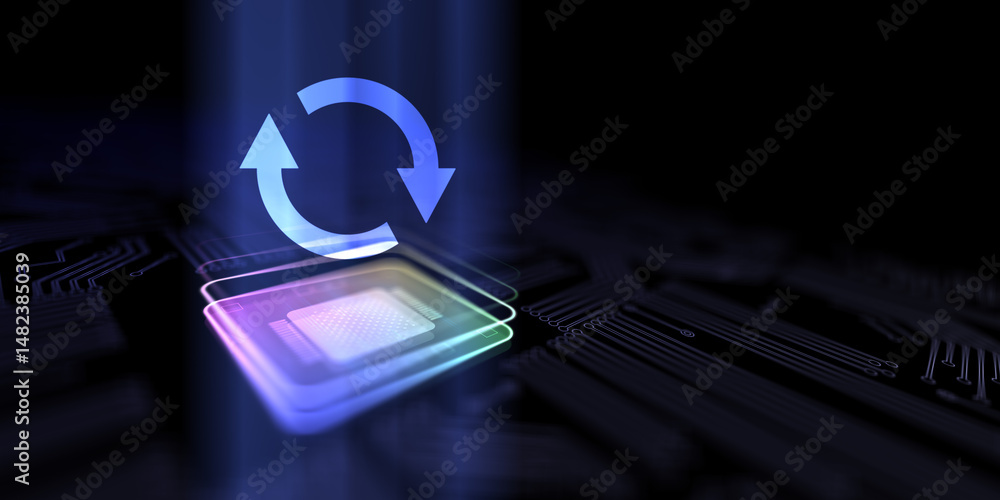 Poster update maintaining current information and system reliability illustrated on a processor, business a