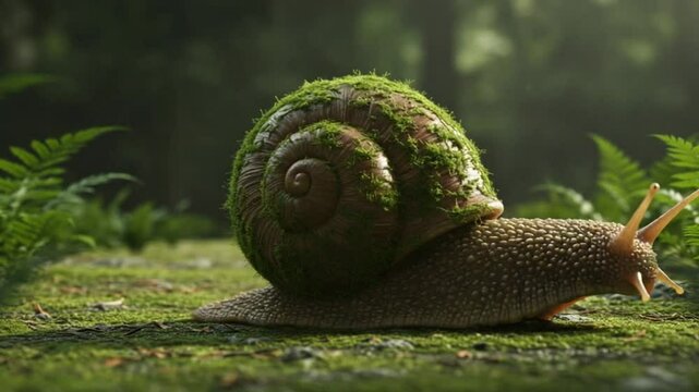 3D mossy-textured 'SNAIL' with slow motion &mdash; chill and steady.