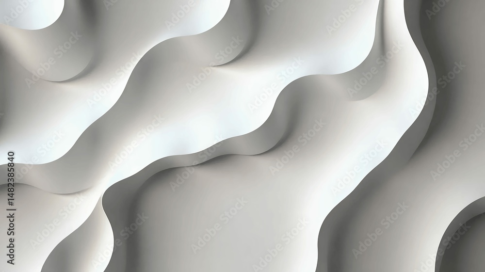 Poster abstract flowing white forms creating a serene and minimalist visual harmony, evokes clean elegance.