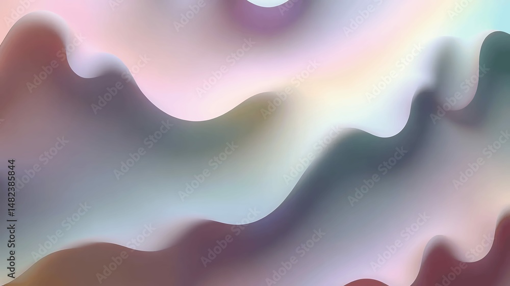 Poster abstract flowing layers create a soft, calming, and mesmerizing visual with pastel colors.