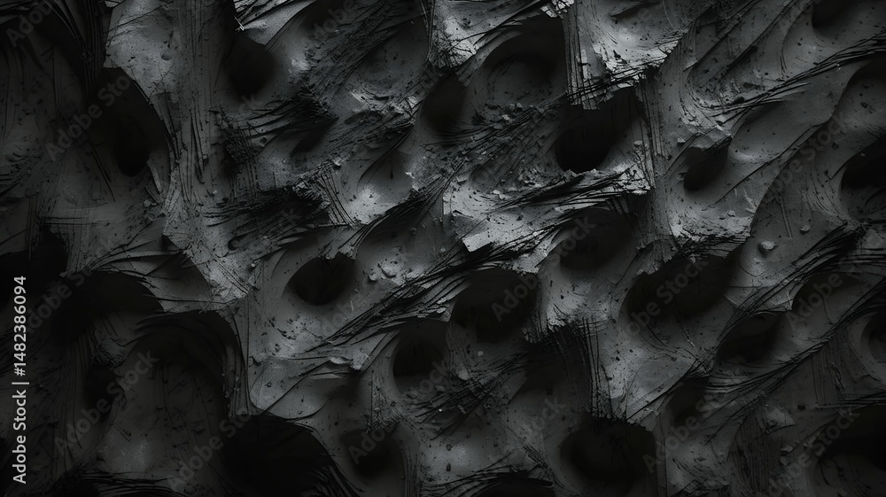 Poster Abstract monochrome background featuring intricate textures and dynamic patterns in grayscale tones.