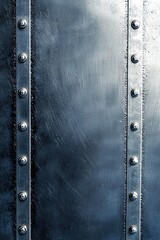 Brushed stainless steel sheet, structured with rivet accents and industrial textures.