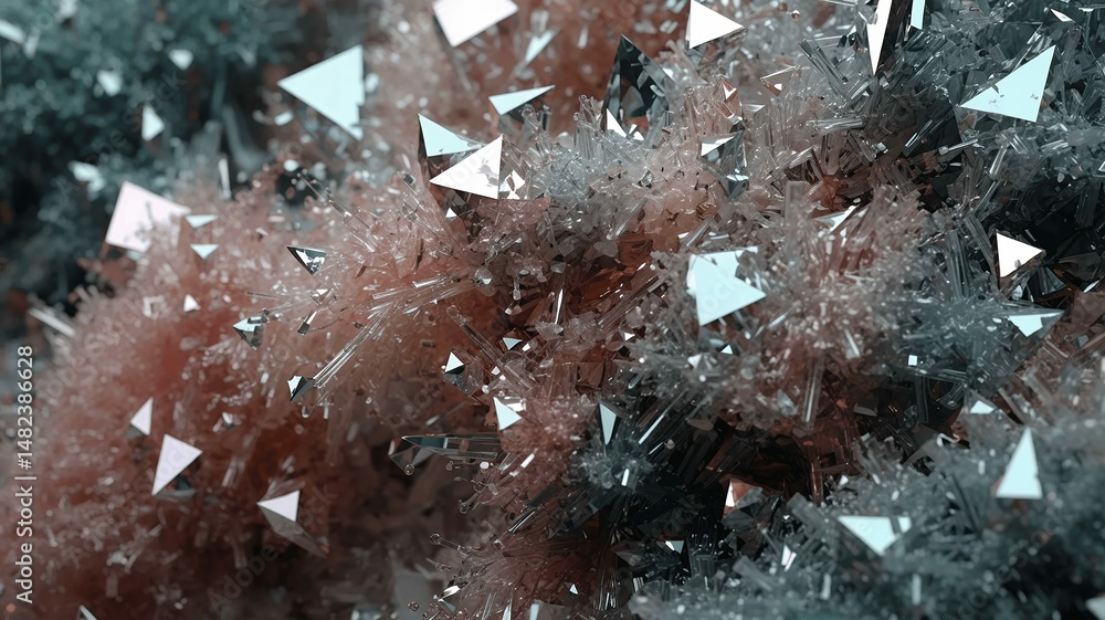 Poster abstract cluster of crystalline structures with sharp, angular edges create a textured fractal.
