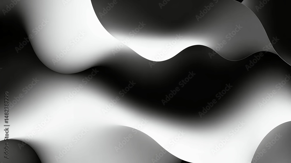 Aufkleber monochrome abstract with undulating white surfaces against a black backdrop, creating fluid shapes.