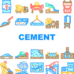 cement portland concrete icons set vector