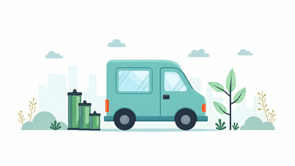 Flat high-quality photo stock image showcasing the EV battery recycling process with interactive digital analytics, eco-friendly visuals, and sustainable battery reuse technology.