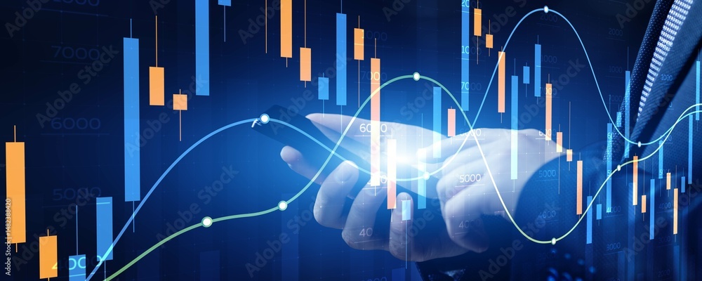 Poster advanced financial analysis and strategic decision-making with digital visualization.