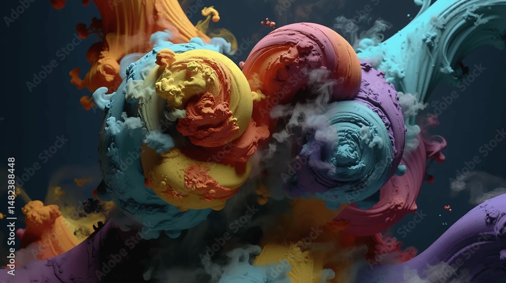 Poster abstract swirl of pastel paint clouds creates a dynamic visual with a modern and dreamy sensibility.