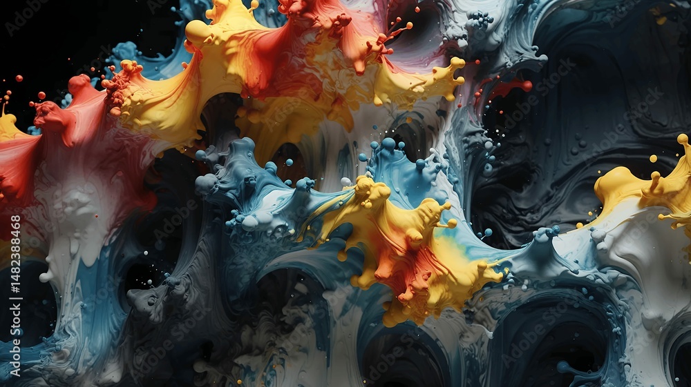 Poster abstract splash art with dynamic color mixing creates an intense, visual experience.
