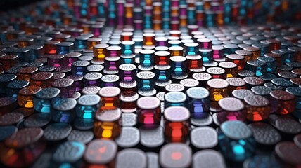 Fototapeta premium An array of colorful, cylinder-shaped objects creates a mesmerizing, vibrant, and geometric design.