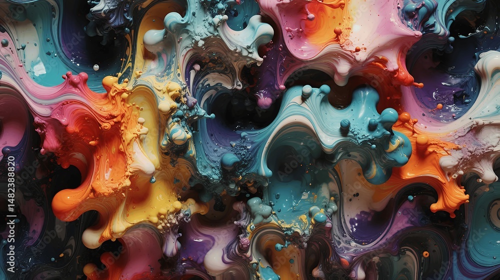 Poster abstract swirls of vibrant paint create a mesmerizing and fluid visual experience; dynamic and