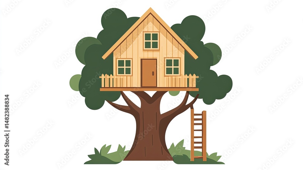 Poster a treehouse and building logo vector.