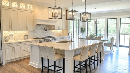 A trendy white kitchen. 