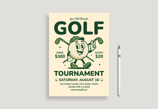 Green Golf Tournament Event Flyer Layout with Illustration