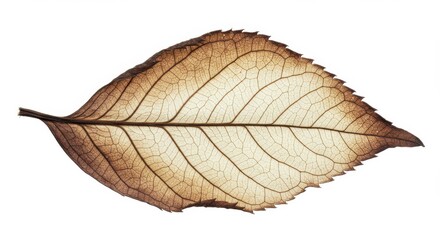 Obraz premium Delicate translucent leaf showcasing intricate vein patterns against white background