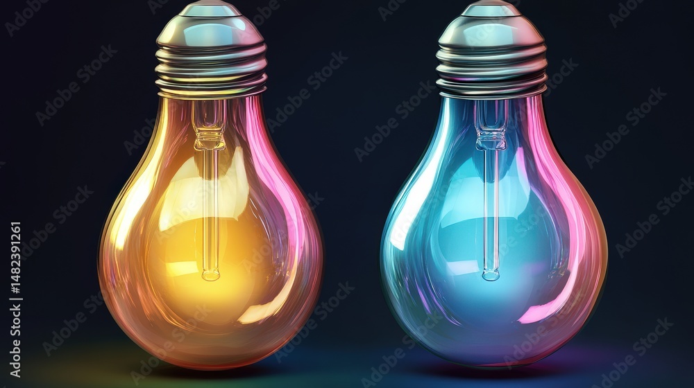 Poster create a 3d-style light bulb icon with a realistic glass effect, emphasizing clarity and precision i