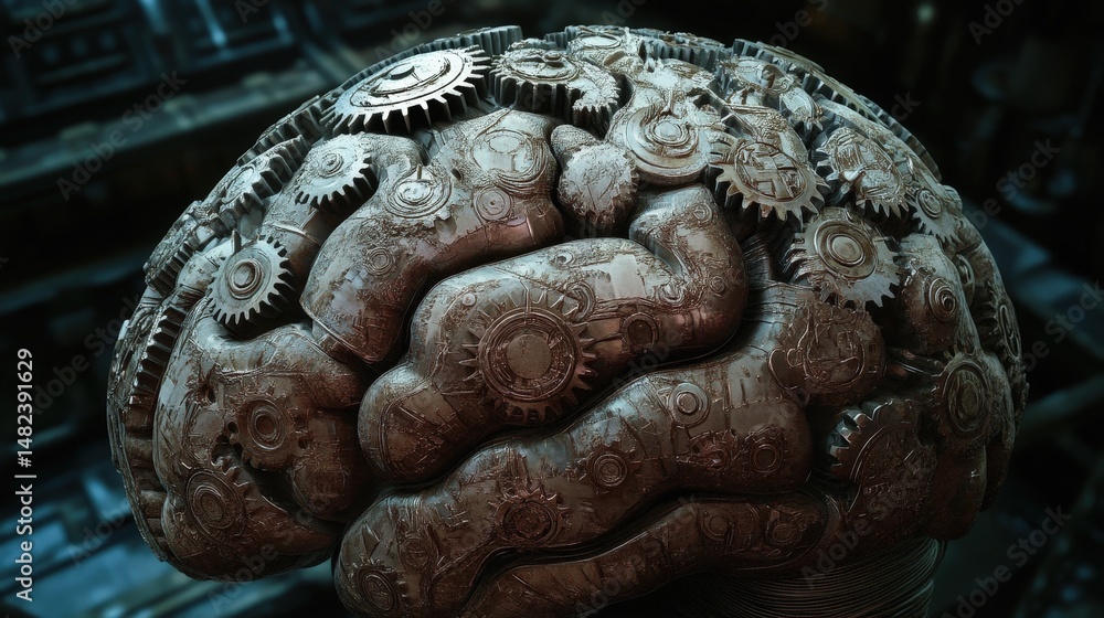 Poster create a brain icon filled with patterns of gears, signifying analytical thinking and logic.