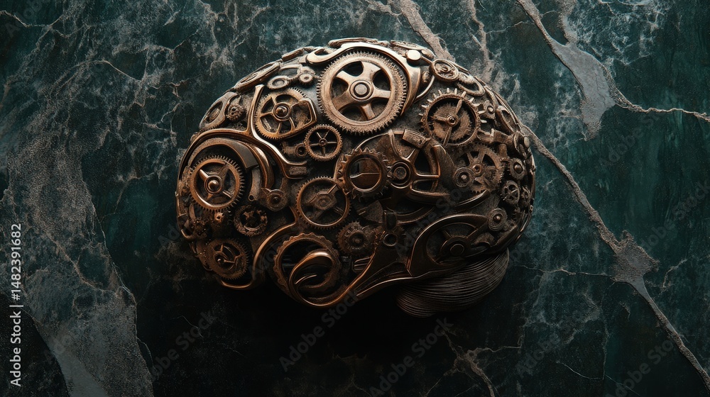 Poster create a brain icon filled with patterns of gears, signifying analytical thinking and logic.
