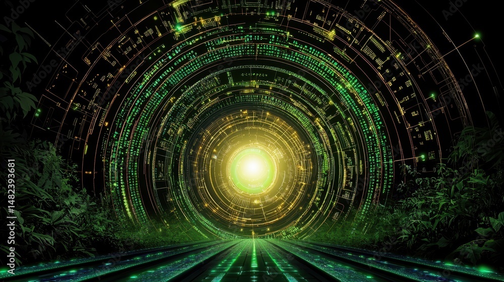 Poster binary code and digital shield symbolizing data privacy and information security