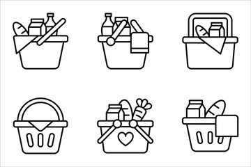Picnic basket icon set. Linear style sign for mobile concept and web design. vector illustration on white background
