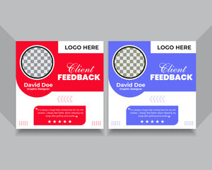 Client feedback vector design template, client testimonial social media web banner template, customer feedback testimonial vector template, client feedback template design.