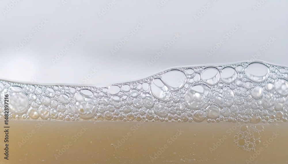 Poster bubbling action of foam over liquid surface close-up shot soft background artistic concept for visua