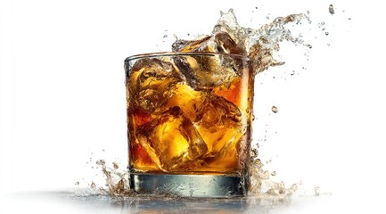 Iced drink splashing from glass