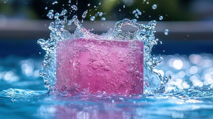 Pink cube splashes in water