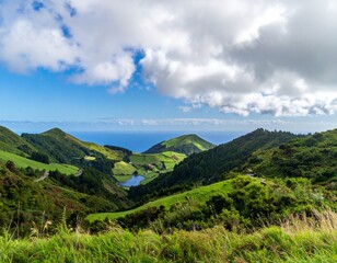  Mountain landscape Ponta Delgada island, Azores Portugal