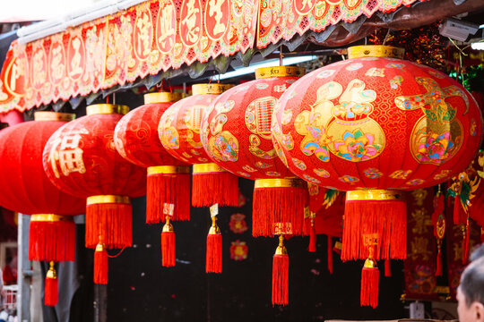 Red chinese lanterns, Chinatown district, Singapore city