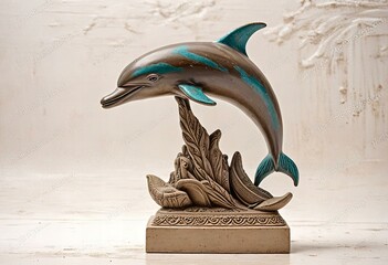 Dolphin statue on a white background.