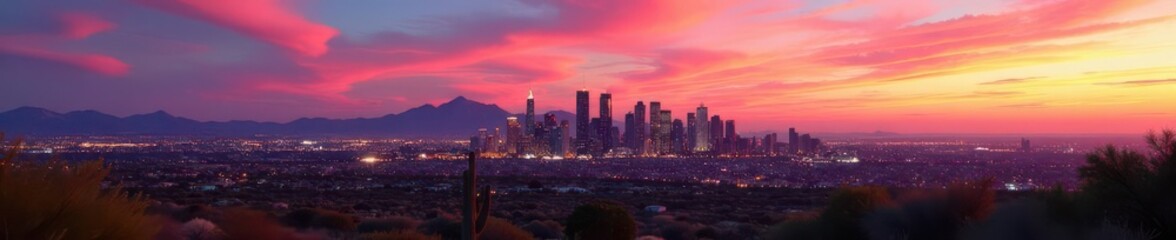 Iconic Phoenix skyline, vibrant cityscape, Arizona desert backdrop , cityscape, Arizona, USA