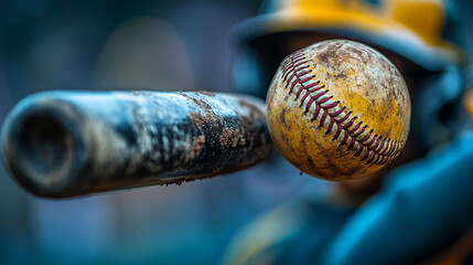Baseball bat hitting a baseball in mid-air.