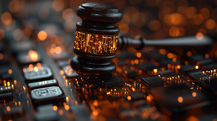Digital law, gavel on circuit board, justice, technology,  legal,  cyber,  court,  judiciary,  electrity,  legaltech,  blockchain,  digitalization,  technolo