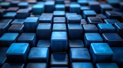 Abstract background of many dark blue square blocks in a grid pattern.