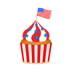 American themed cupcake. USA happy independence day cupcake. Color vector illustration in cartoon flat style. PNG with transparent background.	