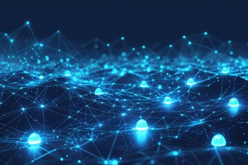 Futuristic Glowing Network Nodes and Interconnected Blue Lines