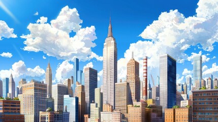 Expansive urban skyline filled with skyscrapers, copy space for corporate themes, daytime light