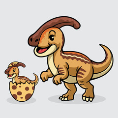 Cute Parasaurolophus and baby Dinosaur isolated cartoon illustration with light background