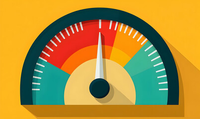 A gauge pointing towards the red danger zone on a bright yellow background showing a measure or indicator for a critical level